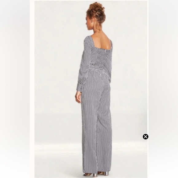 Ali & Jay XL Black White Striped Retro Jumpsuit Wide Leg Long Sleeve NWT *flawed - Picture 2 of 13